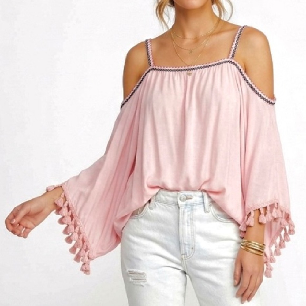 Bohemian Cold Shoulder MADE IN ITALY Festival Ready Embroidered Tassel Blouse